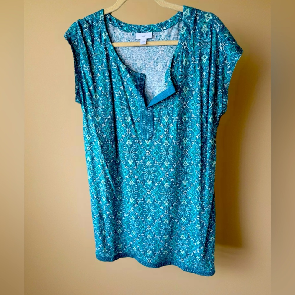 J. Jill Blue Printed Linen Blend Tunic – Size L